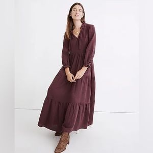 Madewell Tiered Midi Dress in Burgundy